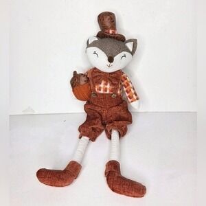 Autumn‎ Fall Plush Fox Shelf Sitter Figurine with Brown Plaid Outfit